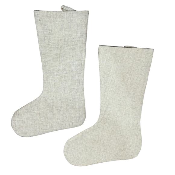 Splendid Home‎ Linen Blend Embroidered Poinsettia Lined Christmas Stockings Pair - Picture 6 of 8